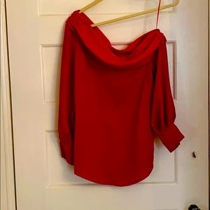 One shoulder red blouse